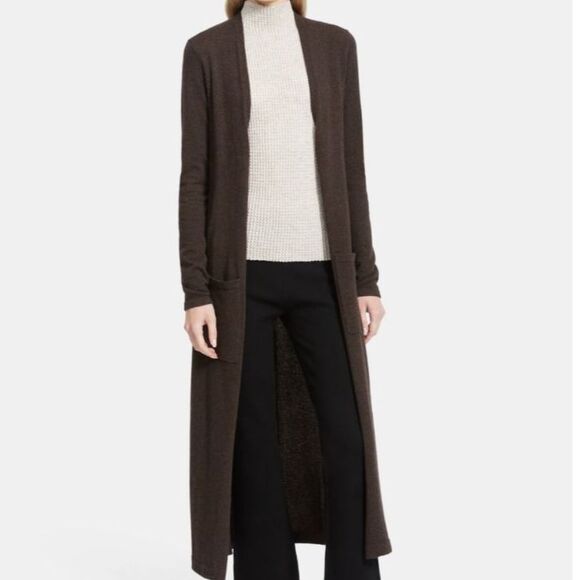 Theory 100% Soft Cashmere Long Cardigan in Olive Medium - Picture 5 of 12